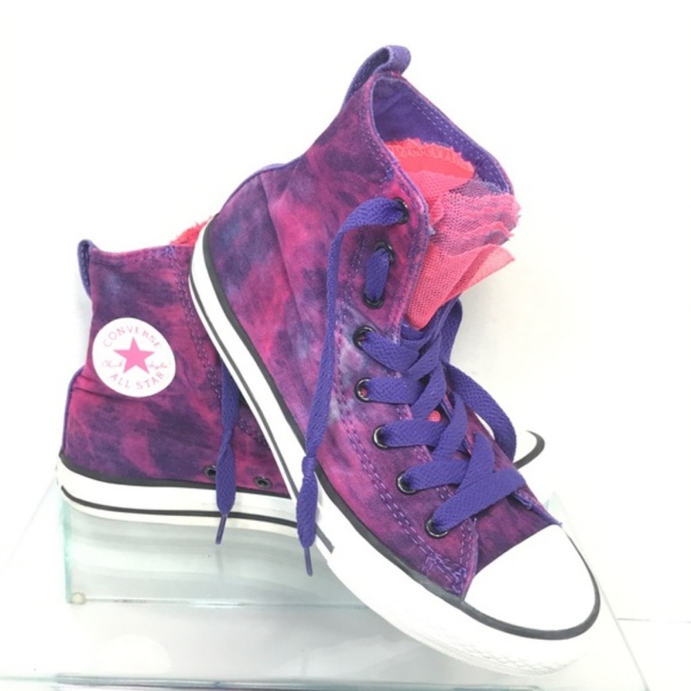 Converse All Star Junior Ruffled Tongue High Tops Pink Purple The Dye